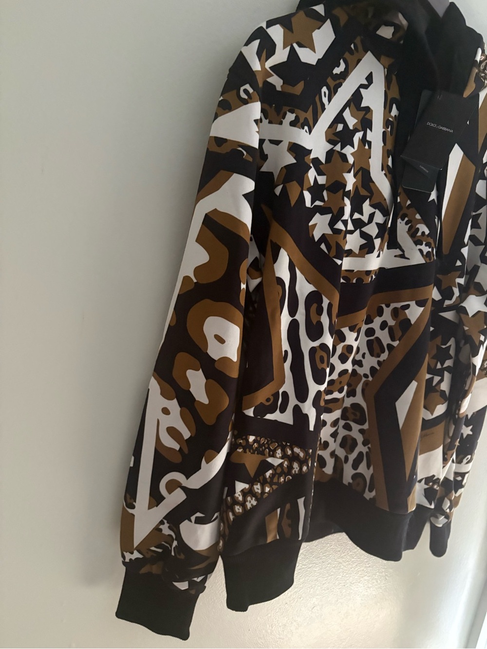 NWT/Dolce & Gabbana Brown, Black and White Star & Leopard Print Hoodie - size 42 - Picture 5 of 12